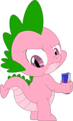 Size: 2169x3566 | Tagged: safe, artist:ponygamer2020, artist:porygon2z, derpibooru import, edit, spike, spike (g1), dragon, g1, g4, angry, anniversary, energy drink, g1 to g4, generation leap, happy birthday mlp:fim, male, mlp fim's twelfth anniversary, recolor, red bull, red bull gives you wings, simple background, solo, spike is not amused, transparent background, unamused, vector, wingless