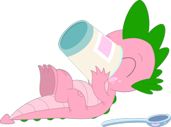 Size: 3574x2648 | Tagged: safe, artist:ponygamer2020, artist:porygon2z, derpibooru import, edit, spike, spike (g1), dragon, g1, g4, anniversary, eating, eyes closed, food, g1 to g4, generation leap, happy birthday mlp:fim, ice cream, male, mlp fim's twelfth anniversary, recolor, simple background, solo, spoon, transparent background, underfoot, vector