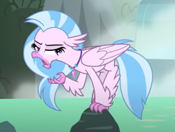 Size: 801x605 | Tagged: safe, derpibooru import, screencap, silverstream, classical hippogriff, hippogriff, what lies beneath, colored hooves, cropped, faic, female, jewelry, necklace, open mouth, solo