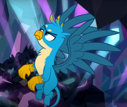 Size: 908x761 | Tagged: safe, derpibooru import, screencap, gallus, griffon, what lies beneath, cropped, gallus is not amused, male, solo, spread wings, unamused, wings
