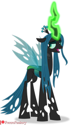 Size: 3000x5241 | Tagged: safe, artist:frownfactory, derpibooru import, queen chrysalis, changeling, changeling queen, cheeselegs, crown, female, glowing, glowing horn, horn, jewelry, magic, mare, regalia, simple background, solo, transparent background, vector, wings