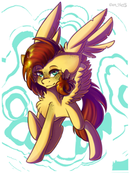 Size: 1500x2000 | Tagged: safe, artist:yuris, derpibooru import, oc, oc only, oc:yuris, pegasus, pony, abstract background, cute, ears back, pegasus oc, simple background, smiling, solo