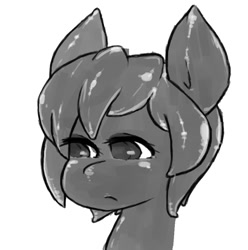 Size: 888x896 | Tagged: safe, artist:boggle, derpibooru import, oc, oc only, goo, goo pony, original species, bust, female, grayscale, mare, monochrome, portrait, simple background, solo, white background, wip