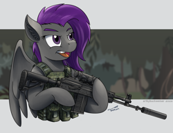 Size: 1920x1482 | Tagged: safe, artist:buckweiser, derpibooru import, oc, oc:fritzy, ak, ak-308, ak-47, assault rifle, commission, female, gun, jungle, rifle, weapon, ych result, your character here