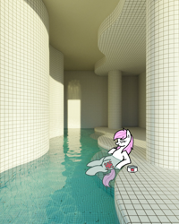 Size: 1000x1250 | Tagged: safe, artist:legendoflink, derpibooru import, nurse redheart, earth pony, bags under eyes, eyes closed, female, liminal space, loose hair, mane down, mare, poolrooms, relaxing, solo, swimming pool, water