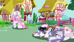 Size: 4096x2304 | Tagged: safe, artist:harmonysynthetic, artist:ifoxbases, artist:starllly, derpibooru import, oc, oc only, oc:cherry cake, oc:rainbow colored tulip, oc:ruby trust, oc:yaomy violin, dracony, earth pony, hybrid, pegasus, pony, unicorn, base used, female, interspecies offspring, magical lesbian spawn, mare, offspring, parent:cheese sandwich, parent:pinkie pie, parent:rainbow dash, parent:rarity, parent:soarin', parent:spike, parent:sunset shimmer, parent:twilight sparkle, parents:cheesepie, parents:soarindash, parents:sparity, parents:sunsetsparkle