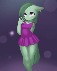 Size: 1600x2000 | Tagged: safe, artist:foxyara, derpibooru import, marble pie, anthro, earth pony, clothes, dress, ear piercing, earring, ears, floppy ears, jewelry, piercing