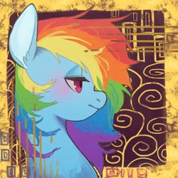 Size: 2000x2000 | Tagged: safe, artist:ikirunosindo, derpibooru import, rainbow dash, pegasus, pony, abstract background, bust, ear fluff, ears, female, high res, lidded eyes, mare, solo