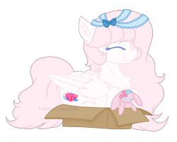 Size: 1000x800 | Tagged: safe, artist:katelynleeann42, derpibooru import, oc, pegasus, pony, base used, box, female, lying down, mare, pony in a box, prone, simple background, solo, transparent background