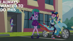 Size: 1920x1080 | Tagged: safe, derpibooru import, edit, edited screencap, editor:quoterific, screencap, rainbow dash, rarity, sci-twi, twilight sparkle, human, better together, equestria girls, fomo, motorcycle