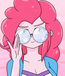 Size: 640x740 | Tagged: safe, alternate version, artist:batipin, derpibooru import, pinkie pie, human, equestria girls, female, glasses, looking at you, solo