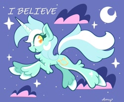 Size: 1440x1183 | Tagged: safe, artist:ammerss, derpibooru import, lyra heartstrings, pony, unicorn, cloud, female, moon, night, solo, stars