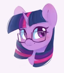 Size: 837x955 | Tagged: safe, artist:melodylibris, derpibooru import, twilight sparkle, pony, blushing, bust, cute, glasses, looking sideways, simple background, smiling, solo, white background