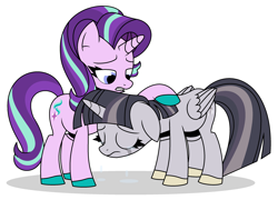 Size: 2896x2080 | Tagged: safe, artist:mlpadventures2020, derpibooru import, starlight glimmer, twilight sparkle, twilight sparkle (alicorn), alicorn, pony, unicorn, comforting twilight, crying, depressed, discorded, discorded twilight, duo, female, folded wings, mare, sad, simple background, sorrow, twilight tragedy, white background, wings