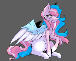 Size: 1858x1487 | Tagged: safe, artist:thelazyponyy, derpibooru import, oc, oc only, pegasus, pony, gray background, pegasus oc, raised hoof, raised leg, simple background, solo