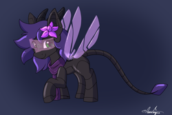 Size: 3000x2000 | Tagged: safe, artist:aurorafang, derpibooru import, oc, oc:ravy stargazer, demon, demon pony, pony, robot, robot pony, hologram, visor