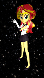 Size: 1080x1920 | Tagged: safe, artist:oatmeal!, derpibooru import, sunset shimmer, human, equestria girls, 3d, accessory swap, clothes, gmod, humanized, miniskirt, pose, sailor moon, sailor scout, simple background, skirt, solo, space