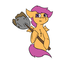 Size: 1500x1172 | Tagged: safe, artist:lil_vampirecj, derpibooru import, scootaloo, pegasus, pony, commission, dirt, dirt on shovel, female, filly, foal, half body, shovel, simple background, sticker, transparent background