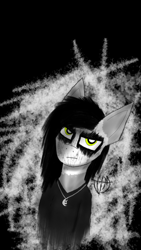 Size: 1080x1920 | Tagged: safe, artist:voltshotthemetalhead, oc, oc only, oc:voltshot, black metal, bust, corpse paint, heavy metal, looking at you, mare in the moon, metal, portrait, scowl, solo