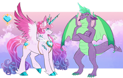 Size: 2896x1846 | Tagged: safe, artist:jeshh, derpibooru import, princess flurry heart, spike, alicorn, dragon, pony, crossed arms, crystal heart, duo, older, older flurry heart, older spike, winged spike, wings