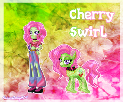 Size: 3088x2568 | Tagged: safe, artist:prismagalaxy514, artist:selenaede, derpibooru import, oc, oc only, earth pony, human, pony, equestria girls, asian pony, bracelet, choker, clothes, ear piercing, earring, fingerless gloves, gloves, jewelry, pants, piercing, redesign, reference sheet, ripped pants, short shirt, solo, torn clothes