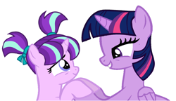 Size: 1316x758 | Tagged: safe, artist:swiftgaiathebrony, derpibooru import, starlight glimmer, twilight sparkle, twilight sparkle (alicorn), alicorn, female, filly, filly starlight glimmer, foal, parent:twilight sparkle, simple background, white background, younger