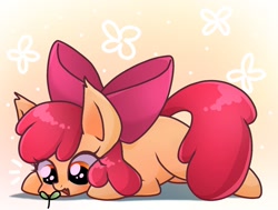 Size: 1451x1099 | Tagged: safe, artist:namaenonaipony, derpibooru import, apple bloom, earth pony, pony, adorabloom, cute, female, filly, foal, lying down, open mouth, prone, solo, sprout
