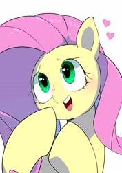 Size: 2507x3541 | Tagged: safe, artist:gakushuogawa, derpibooru import, fluttershy, pegasus, pony, bust, female, heart, mare, open mouth, simple background, solo, white background