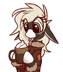 Size: 883x1006 | Tagged: safe, artist:fenixdust, derpibooru import, oc, oc only, oc:pepper, donkey, clothes, coffee, cute, female, freckles, jacket, pumpkin spice, simple background, solo, tongue, tongue out, transparent background