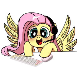 Size: 2048x2048 | Tagged: safe, artist:aking, artist:harleen, derpibooru import, fluttershy, pegasus, pony, headphones, headset, microphone, solo