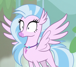 Size: 772x683 | Tagged: safe, derpibooru import, screencap, silverstream, classical hippogriff, hippogriff, what lies beneath, cropped, female, jewelry, necklace, reaction image, solo, spread wings, wings