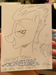 Size: 1536x2048 | Tagged: safe, artist:andypriceart, derpibooru import, flash sentry, twilight sparkle, earth pony, pony, unicorn, female, flashlight, heart, heart eyes, male, mare, pencil drawing, shipping, stallion, straight, traditional art, wingding eyes