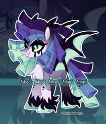 Size: 2219x2593 | Tagged: safe, artist:gkolae, derpibooru import, oc, oc only, bat pony, pony, bat pony oc, bat wings, dreadlocks, ethereal mane, makeup, running makeup, smiling, starry mane, unshorn fetlocks, wings, zoom layer