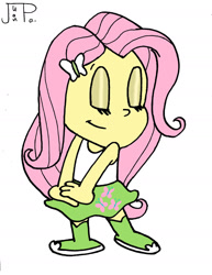 Size: 1280x1660 | Tagged: safe, artist:juanpadraws, derpibooru import, fluttershy, equestria girls, eyes closed, female, rubber hose animation, simple background, solo, style emulation, white background