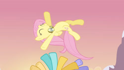 Size: 3410x1920 | Tagged: safe, derpibooru import, screencap, fluttershy, pegasus, pony, hurricane fluttershy, season 2, ^^, cute, eyes closed, female, goggles, high res, male, mare, offscreen character, shyabetes, smiling, solo focus, stallion