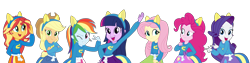 Size: 3888x978 | Tagged: safe, derpibooru import, applejack, fluttershy, pinkie pie, rainbow dash, rarity, sunset shimmer, twilight sparkle, equestria girls, equestria girls (movie), clothes, humane five, humane seven, humane six, simple background, transparent background, uniform, wondercolt ears, wondercolts uniform