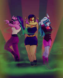 Size: 2023x2500 | Tagged: safe, artist:limedazzle, derpibooru import, adagio dazzle, aria blaze, sonata dusk, human, equestria girls, rainbow rocks, battle tendency, breasts, cleavage, clothes, female, high res, jojo's bizarre adventure, pillar men, pose, the dazzlings, trio, trio female