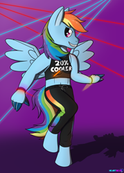 Size: 2000x2800 | Tagged: safe, artist:passionpanther, derpibooru import, rainbow dash, anthro, pegasus, unguligrade anthro, 20% cooler, dancing, finger hooves, glowstick, party, rave, solo