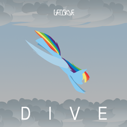 Size: 1400x1400 | Tagged: dead source, safe, artist:groskar, derpibooru import, rainbow dash, pegasus, pony, diving, lineless, solo, song cover