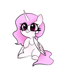 Size: 1074x1368 | Tagged: safe, artist:petaltwinkle, derpibooru import, princess celestia, alicorn, pony, cewestia, eye clipping through hair, female, filly, foal, heart, heart eyes, pink-mane celestia, simple background, solo, white background, wingding eyes, younger