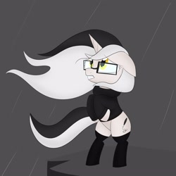 Size: 3000x3000 | Tagged: safe, artist:bestponies, derpibooru import, oc, oc only, oc:diamond horseshoe, pony, unicorn, bipedal, clothes, female, glasses, golden eyes, looking up, mare, rain, solo, sweater, vent art, wind, windswept hair, windswept mane, worried