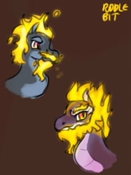 Size: 568x758 | Tagged: safe, artist:puddle bit, derpibooru import, dragon, hybrid, longma, them's fightin' herds, beard, community related, facial hair, fire, goatee, mane of fire, moustache, simple background