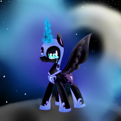 Size: 2000x2000 | Tagged: safe, artist:meotashie, derpibooru import, nightmare moon, alicorn, pony, crying, female, glowing, glowing horn, horn, solo
