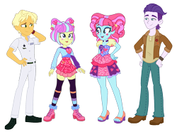 Size: 1313x978 | Tagged: safe, artist:gmaplay, artist:maretrick, derpibooru import, edit, dirk thistleweed, kiwi lollipop, ragamuffin (equestria girls), supernova zap, accountibilibuddies, accountibilibuddies: rainbow dash, better together, choose your own ending, equestria girls, spring breakdown, belt, clothes, denim, double date, female, freckles, jacket, jeans, k-lo, legs, male, pants, postcrush, raganova, shipping, shirt, shoes, simple background, skirt, straight, su-z, thistlepop, transparent background, vector, vector edit, watch, wristband, zettai ryouiki