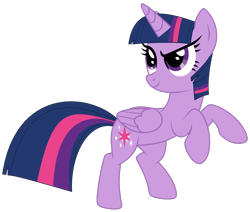 Size: 2810x2379 | Tagged: safe, artist:mint-light, artist:twilyisbestpone, derpibooru import, twilight sparkle, twilight sparkle (alicorn), alicorn, pony, base used, battle stance, determined, female, fighting stance, hooves up, mare, pegasus wings, simple background, smiling, solo, transparent background, wings