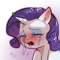 Size: 1159x1159 | Tagged: safe, artist:cold-blooded-twilight, derpibooru import, rarity, pony, unicorn, blushing, crying, eyes closed, eyeshadow, makeup, open mouth, simple background, solo, transparent background