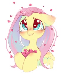 Size: 887x1072 | Tagged: safe, artist:melodylibris, derpibooru import, fluttershy, pegasus, pony, blushing, cute, daaaaaaaaaaaw, ears, female, floppy ears, heart, mare, shyabetes, simple background, smiling, solo, spread wings, teary eyes, white background, wings