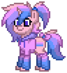 Size: 768x832 | Tagged: safe, artist:bandwidth, derpibooru import, oc, oc only, oc:femmy, pony, unicorn, ambiguous gender, androgynous, bow, clothes, cute, girly, gynosexual flag, hoodie, pony town, ponytail, pride, pride flag, simple background, socks, tail, tail bow, transparent background