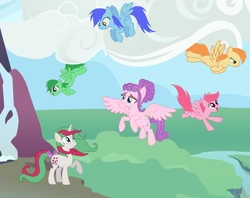 Size: 1618x1282 | Tagged: safe, artist:lillyleaf101, derpibooru import, gusty, gusty the great, north star (g1), pony, g1, g4, g1 to g4, generation leap, story included