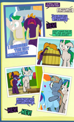 Size: 1920x3168 | Tagged: safe, artist:alexdti, derpibooru import, rainbow dash, oc, oc:brainstorm (alexdti), oc:purple creativity, oc:star logic, pegasus, pony, unicorn, comic:quest for friendship, glowing, glowing horn, grammar error, horn, mouth hold, open mouth, plushie, roller coaster, volumetric mouth